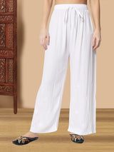White Handloom Rayon Chikankari Palazzo