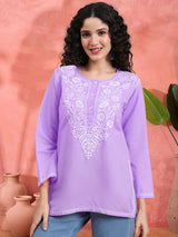 Purple Chikankari Cotton Kurti