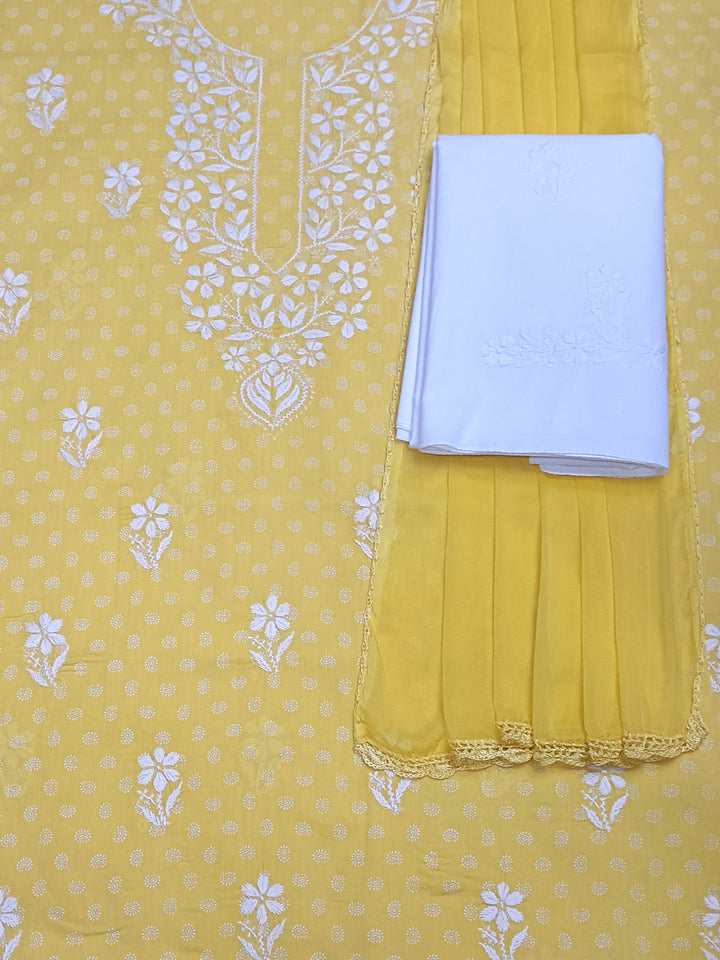 Hand Embroidered Chikankari Cotton Dress Material - PC3882