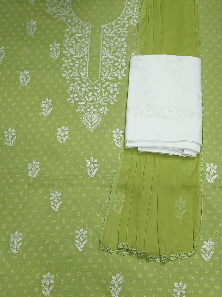 Hand Embroidered Chikankari Cotton Dress Material - PC3882