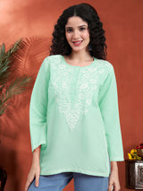 Light Green Chikankari Cotton Kurti