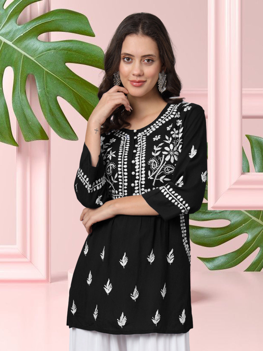 Women Hand Embroidered Rayon Chikankari Kurti PC3696 Black Paramount Chikan Women Hand Embroidered Rayon Chikankari Kurti PC3696 Black Paramount Chikan