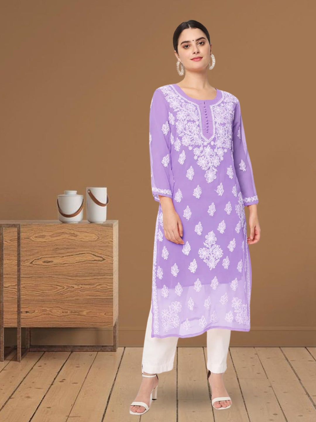 Hand Embroidered Georgette Straight Kurta With Matching Slip-PC3560