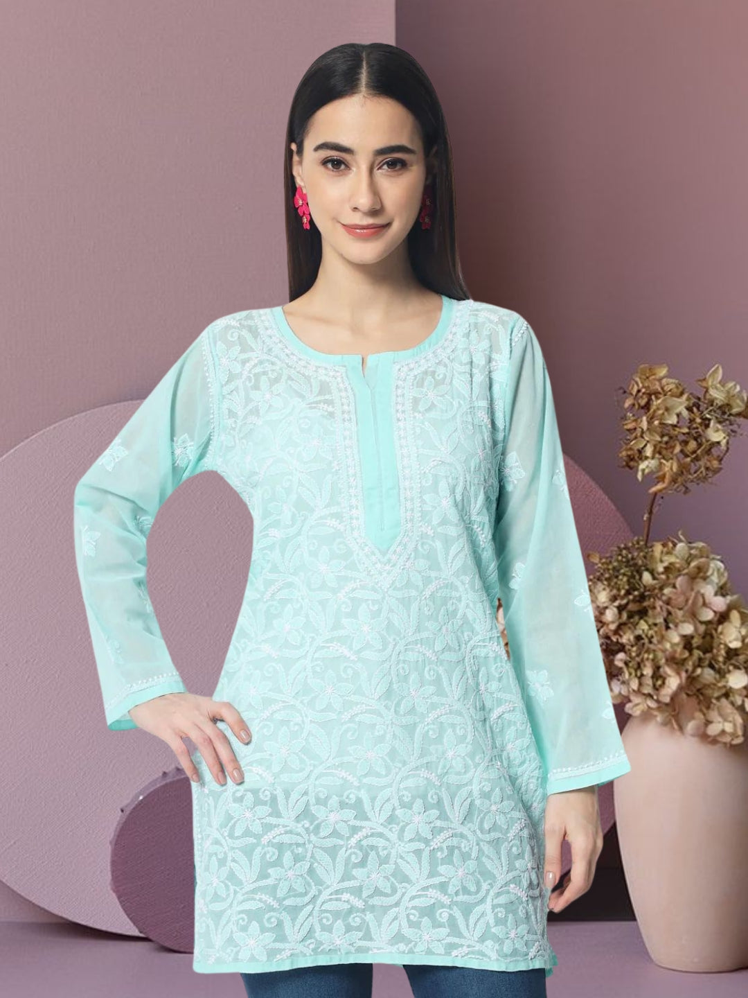 Women Hand Embroidered Chikankari Cotton Kurti PC3591