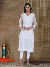 White Chikankari Georgette Kurta with Matching Slip