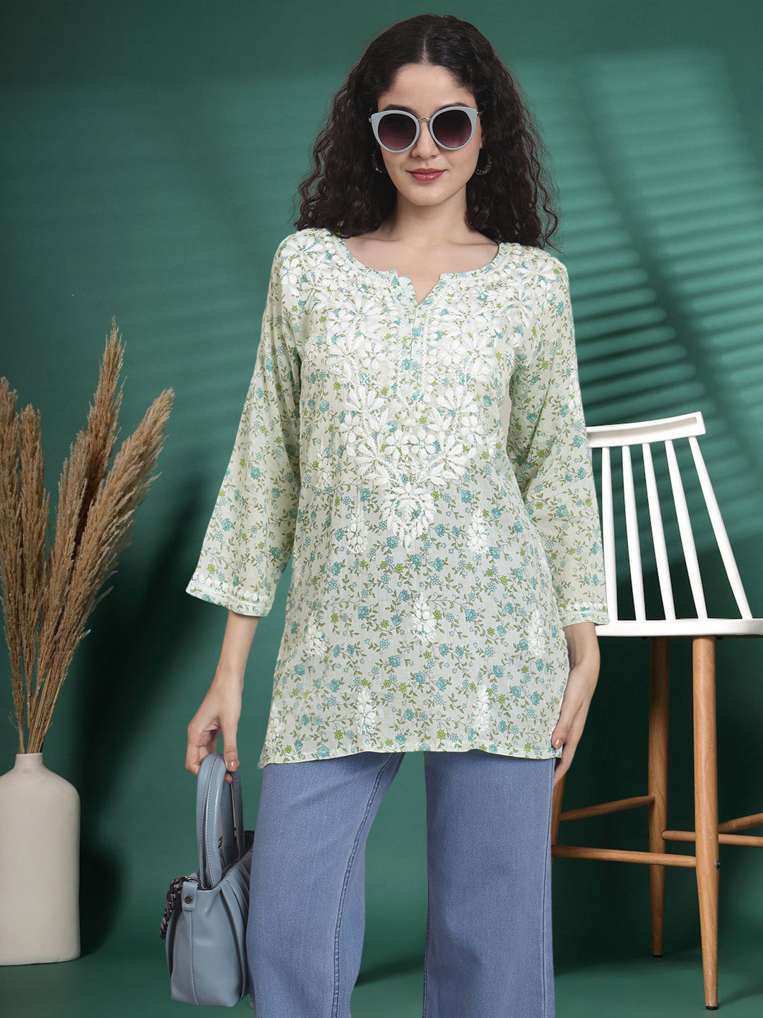 Off white hand embroidered chikankari mulmul kurti, the lightweight cotton fabric best suited to hand washing at home