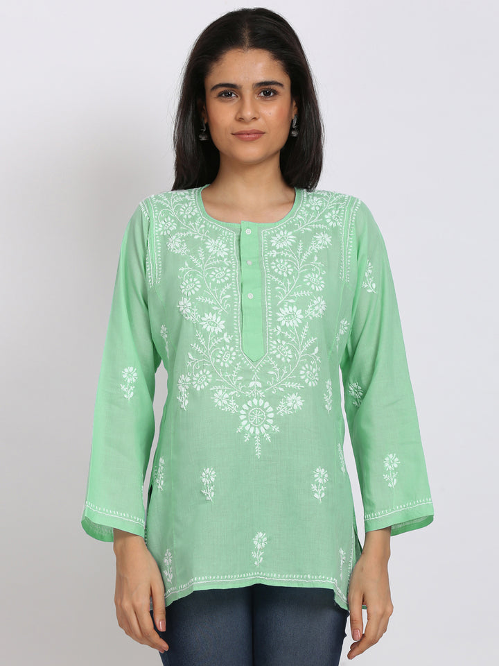 Women Hand Embroidered Chikankari Cotton Kurti-STV115