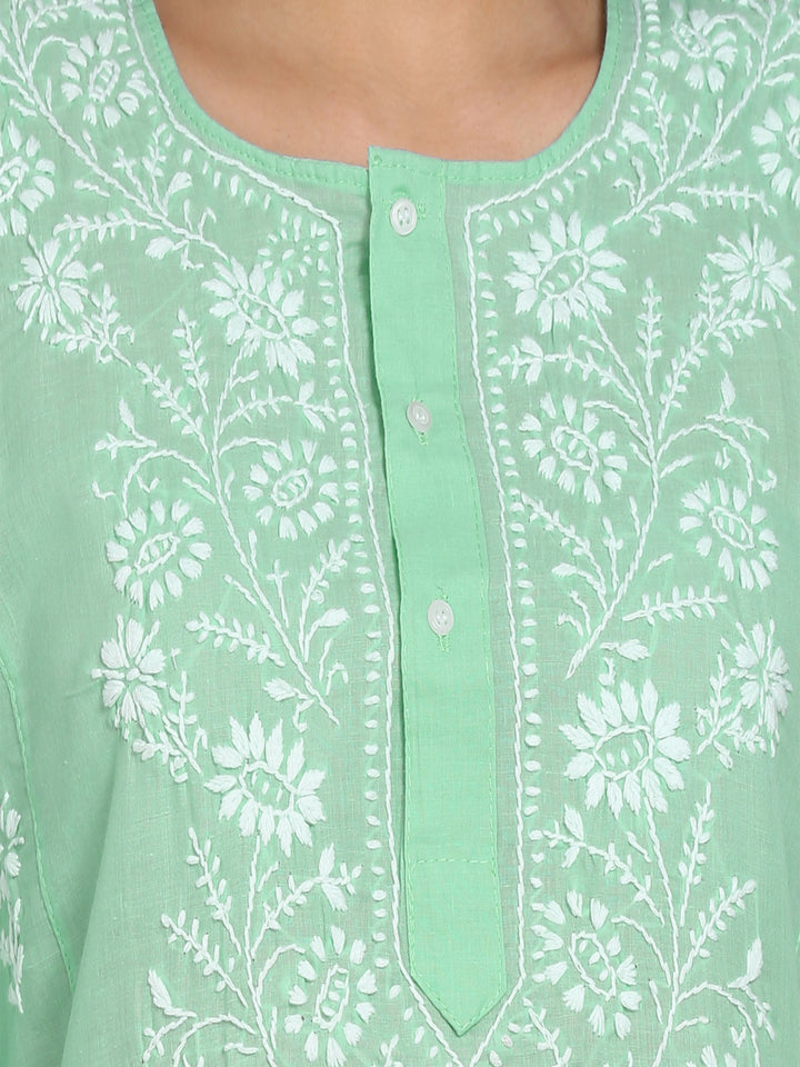 Women Hand Embroidered Chikankari Cotton Kurti-STV115
