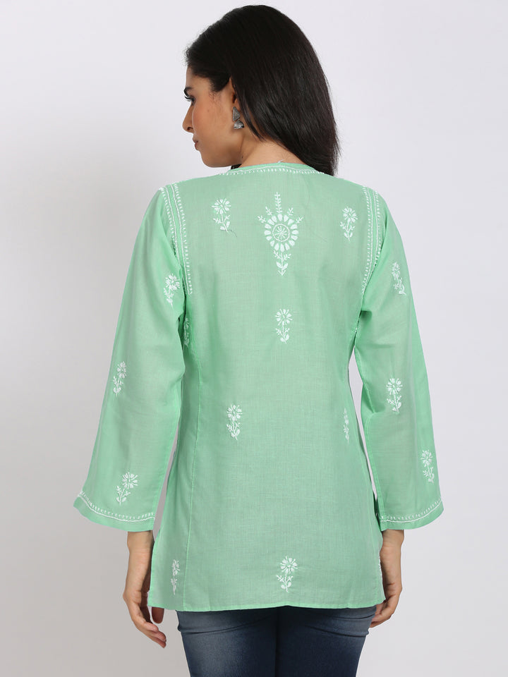 Women Hand Embroidered Chikankari Cotton Kurti-STV115