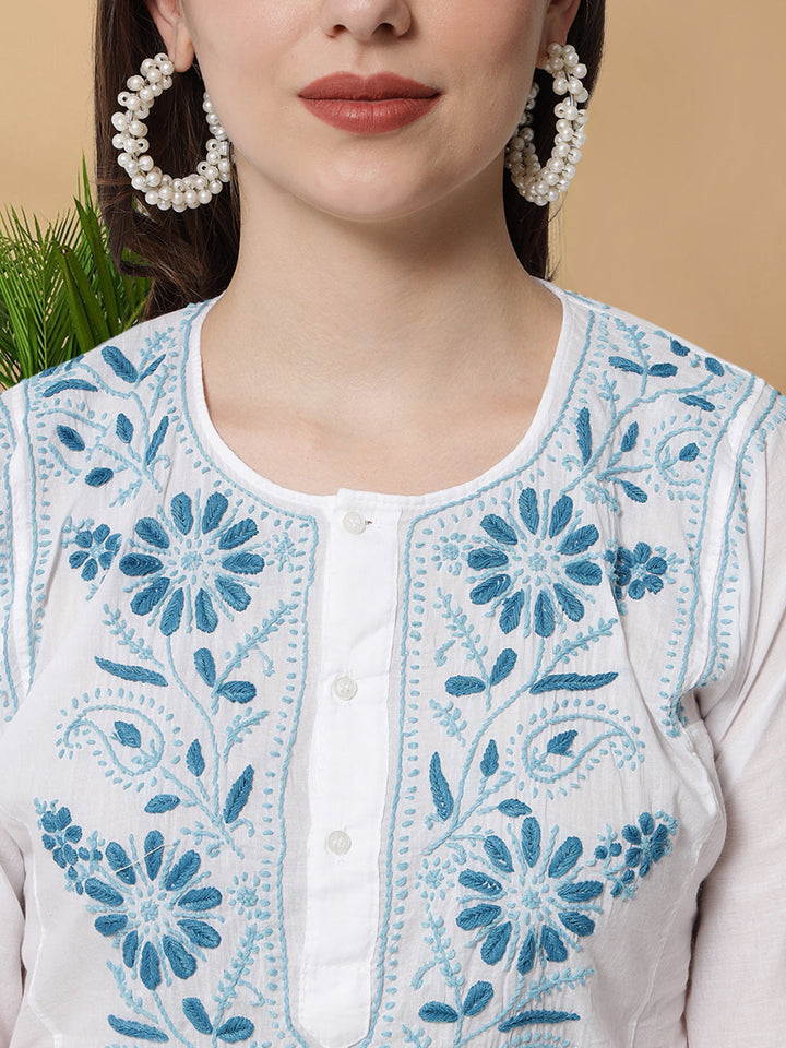 Hand Embroidered Chikankari Cotton Straight Kurta-NM125