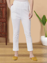 White Chikankari Cotton Cigarette Pants