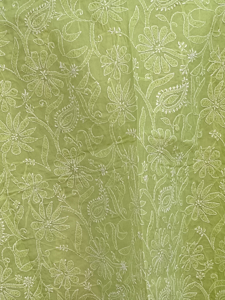 Women Hand Embroidered Cotton Chikankari Dupatta-PC4111 Green