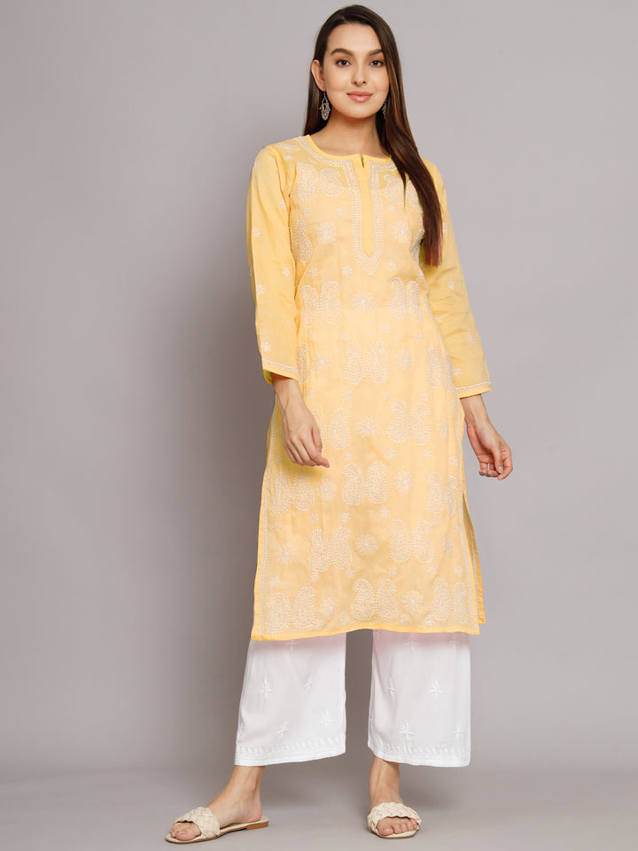 Hand Embroidered Chikankari Cotton Straight Kurta- PC3495