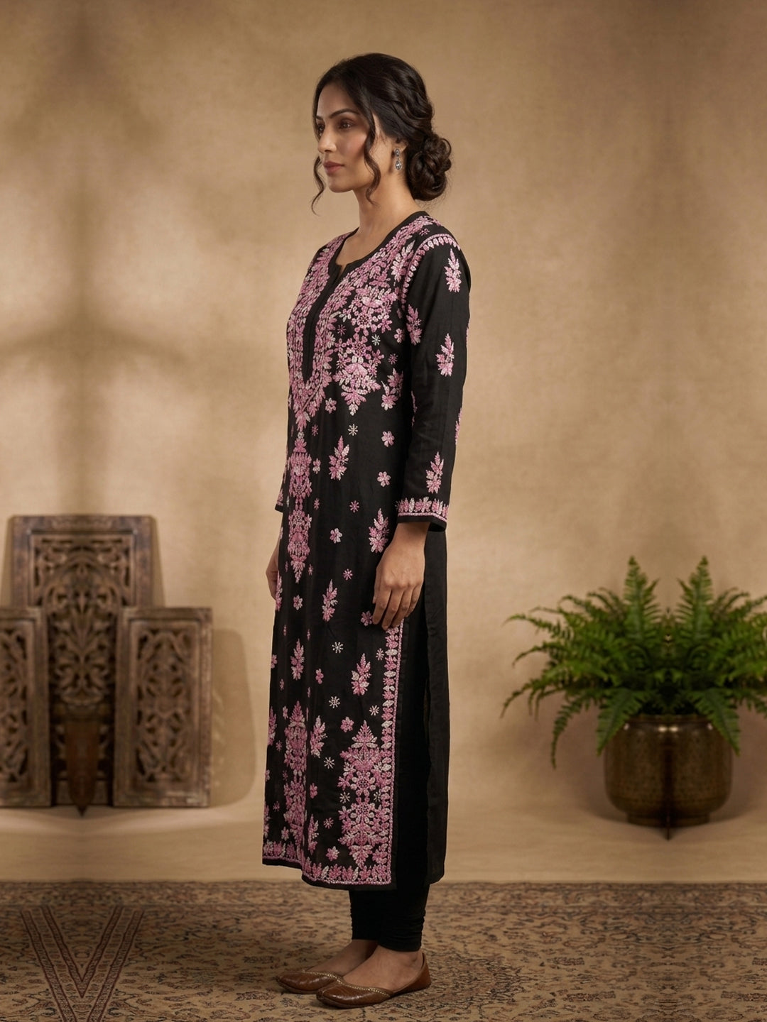 Hand Embroidered Chikankari Modal Straight Kurta PC4113 Pink