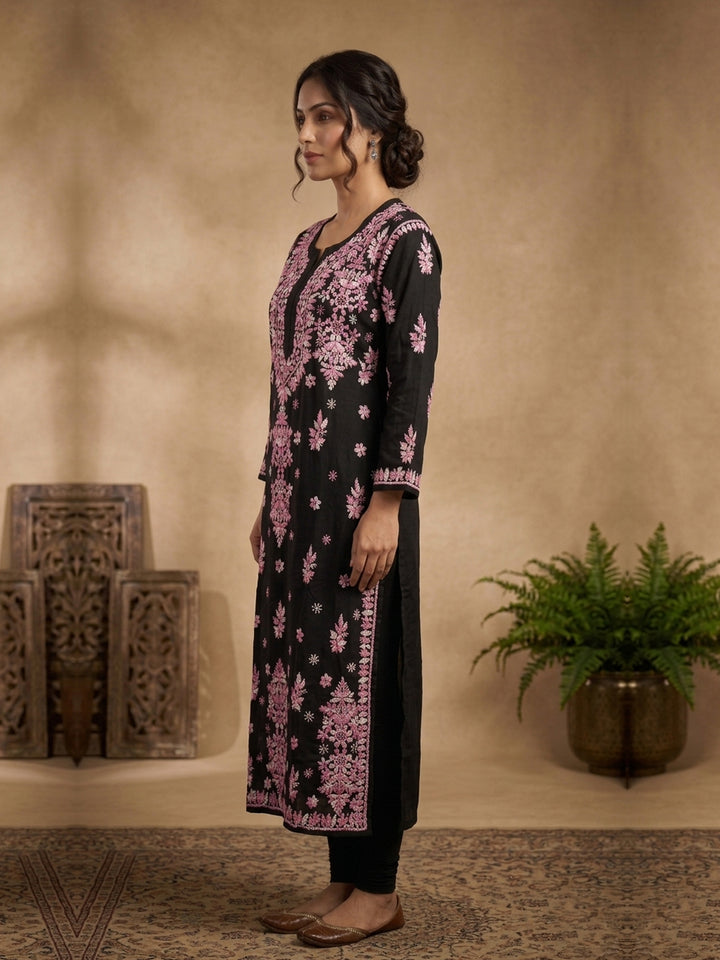 Hand Embroidered Chikankari Modal Straight Kurta PC4113 Pink