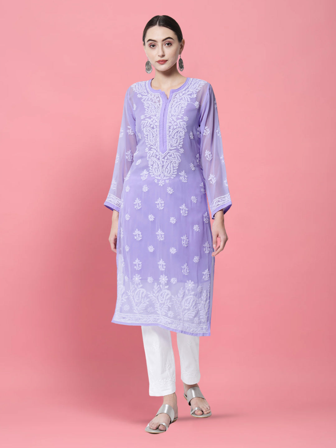 Women Hand Embroidered Chikankari Georgette Straight Kurta with Matching Slip PC3511