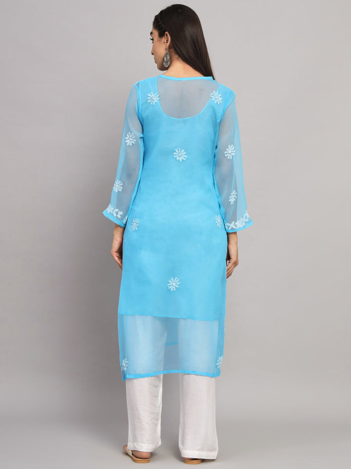 Hand Embroidered Chikankari Georgette straight Kurta- PC3609