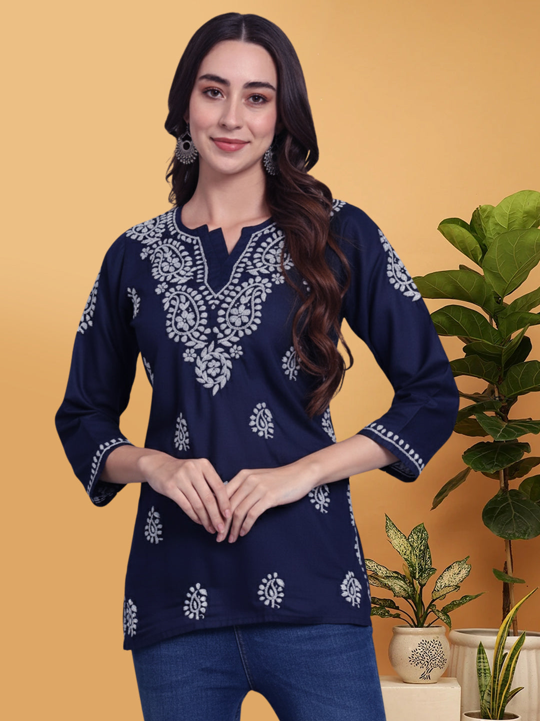 Women Hand Embroidered Chikankari Cotton Kurti PC3828
