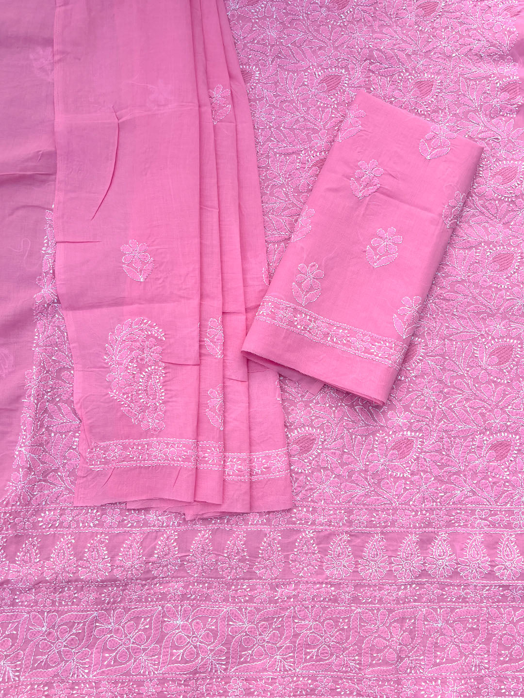 Hand Embroidered Chikankari Cotton Dress Material - PC4061