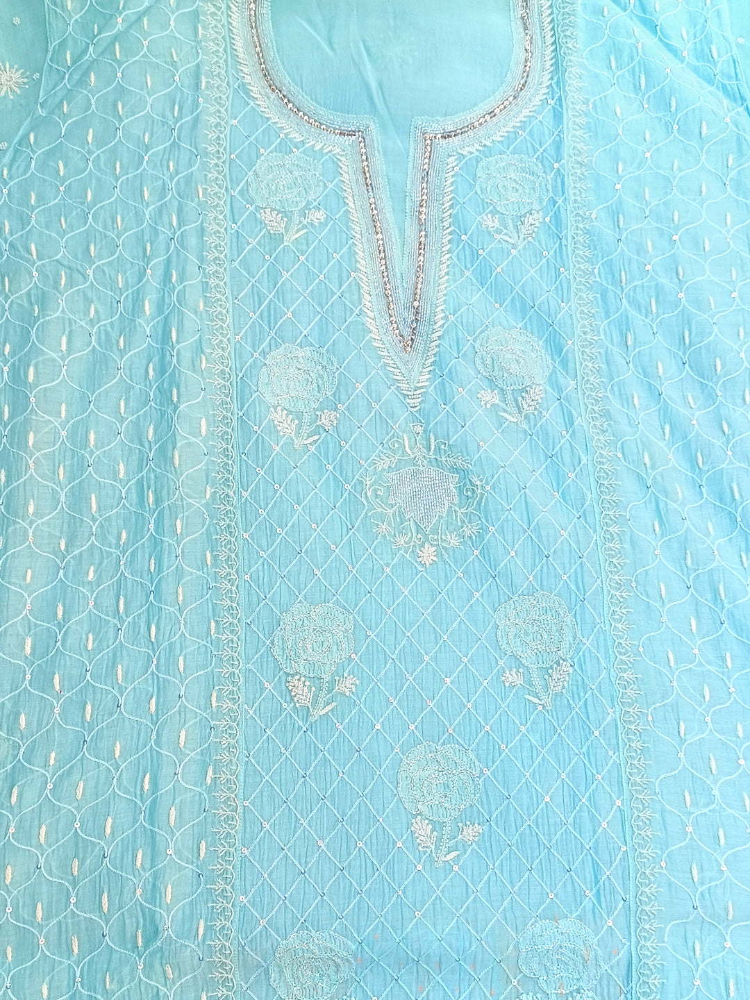 Women Hand Embroidered Chanderi Chikankari Dress Material PCSCA85201FS-BLUE