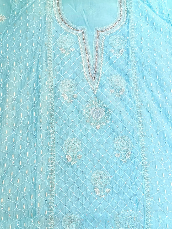 Women Hand Embroidered Chanderi Chikankari Dress Material PCSCA85201FS-BLUE