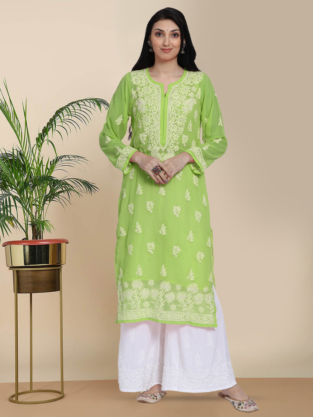 Women Hand Embroidered Chikankari Georgette Straight Kurta with Matching Slip PC3511