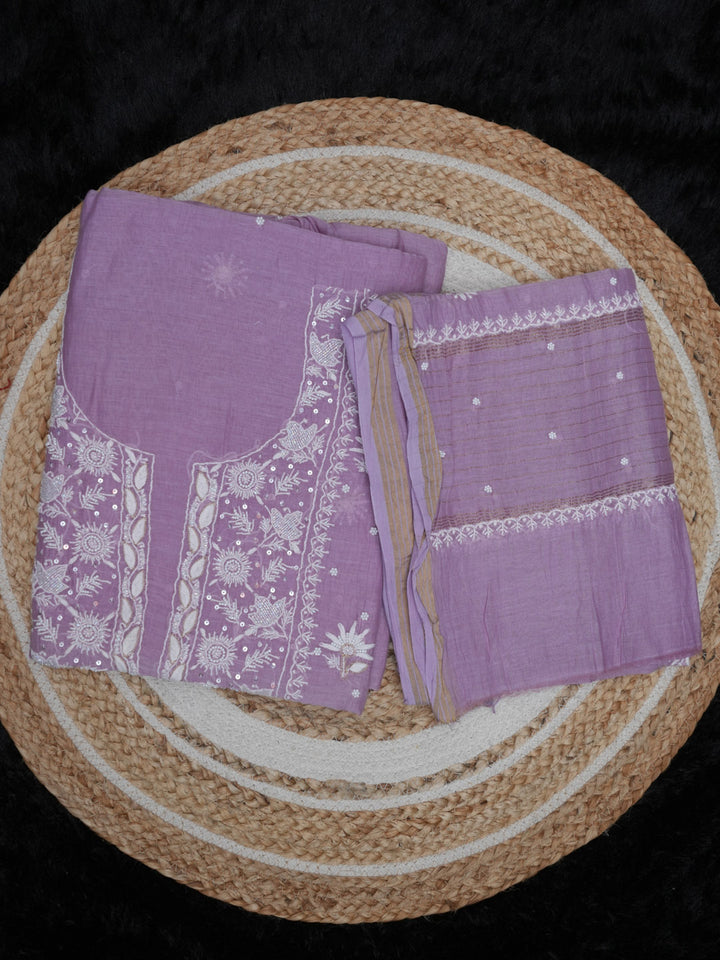 Women Hand Embroidered Chanderi Chikankari Dress Material PCSCA85203FS-LAVENDER