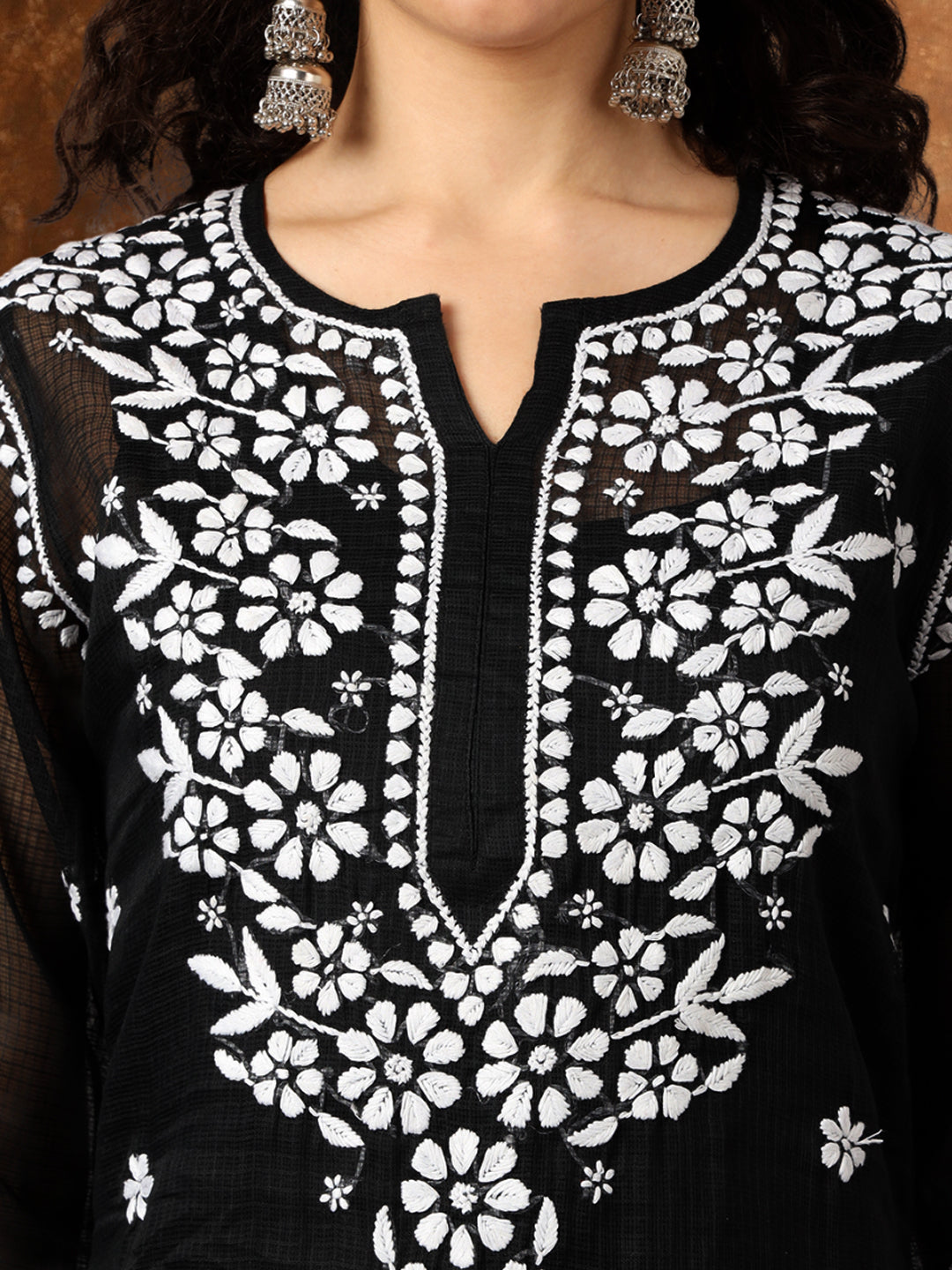 Hand Embroidered Chikankari Kota Cotton straight Kurta with Matching Slip- PC3540