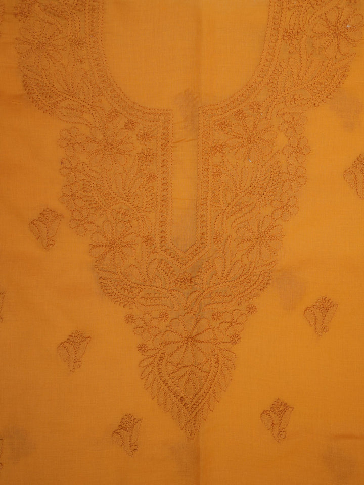 Women Hand Embroidered Chikankari Cotton Dressmaterial PCSCU00103FS-MUSTARD