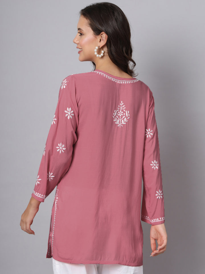 Women Hand Embroidered Chikankari Modal Kurti PC3611 Rust