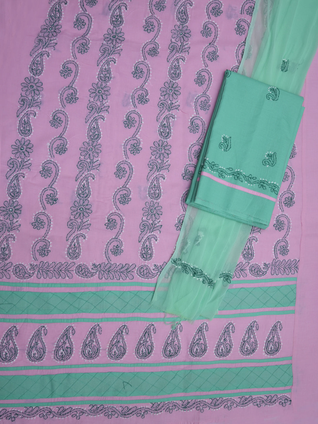 women hand embroidered chikankari cotton dressmaterial PC4120-BABYPINK10