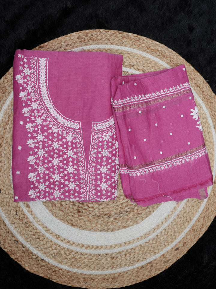 Women Hand Embroidered Chanderi Chikankari Dress Material PCSCA85205FS-HOTPINK