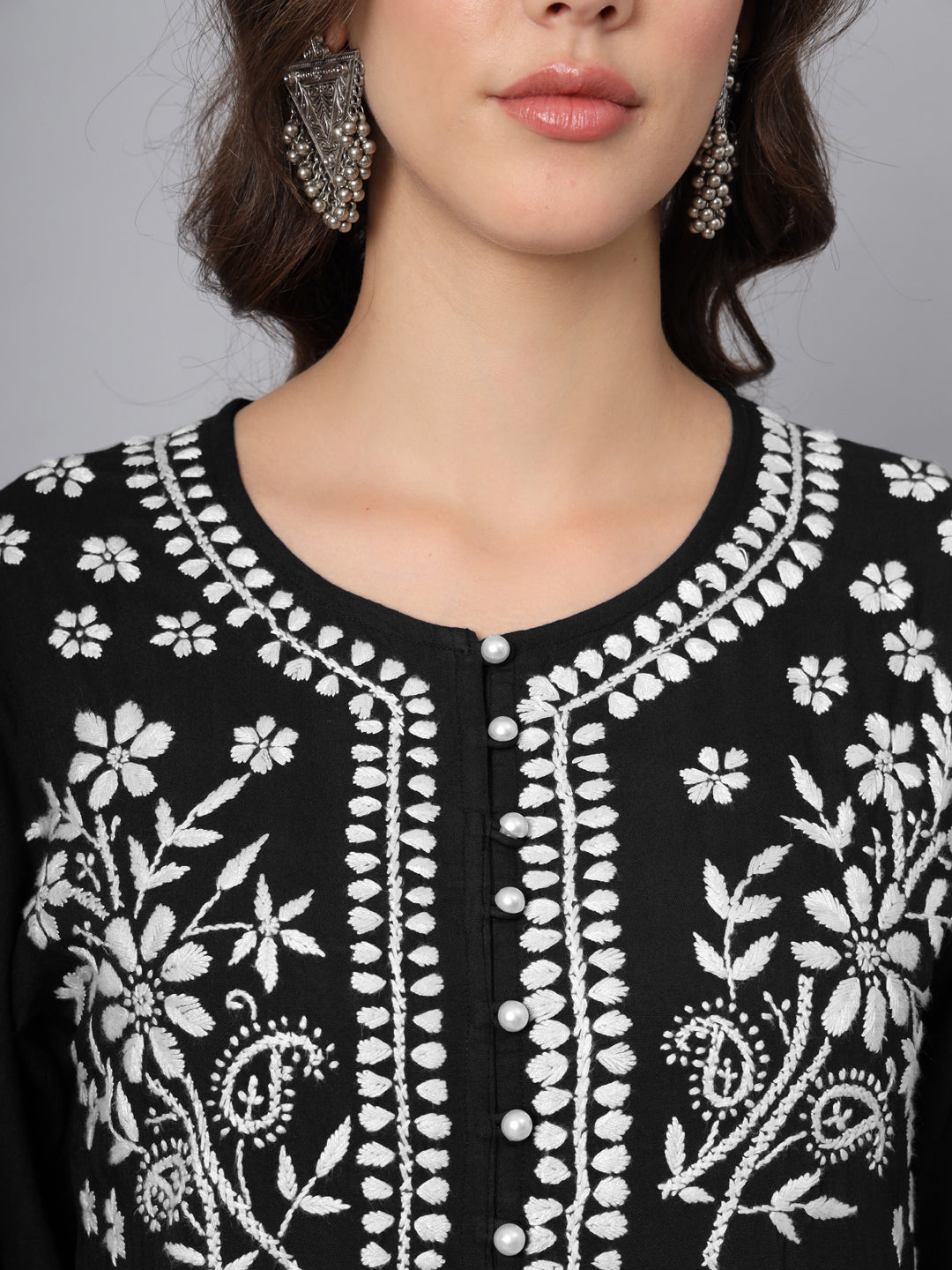 Women Hand Embroidered Rayon Chikankari Kurti PC3696