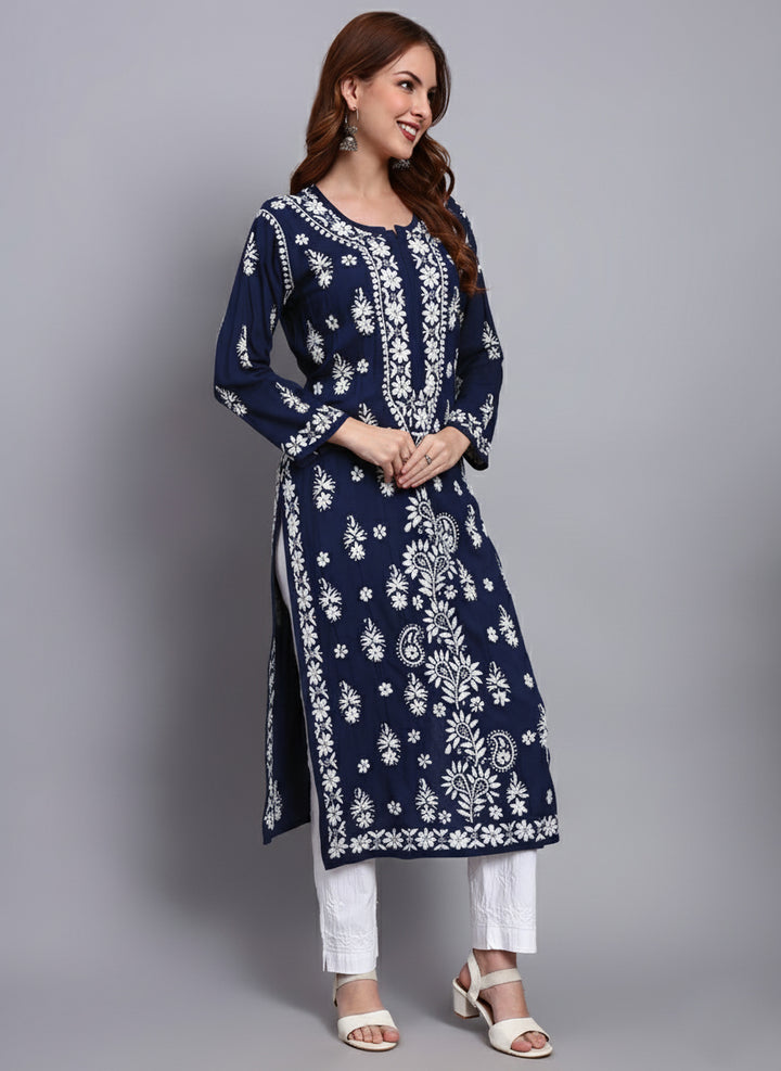 Hand Embroidered Chikankari Modal Straight Kurta- PC4042