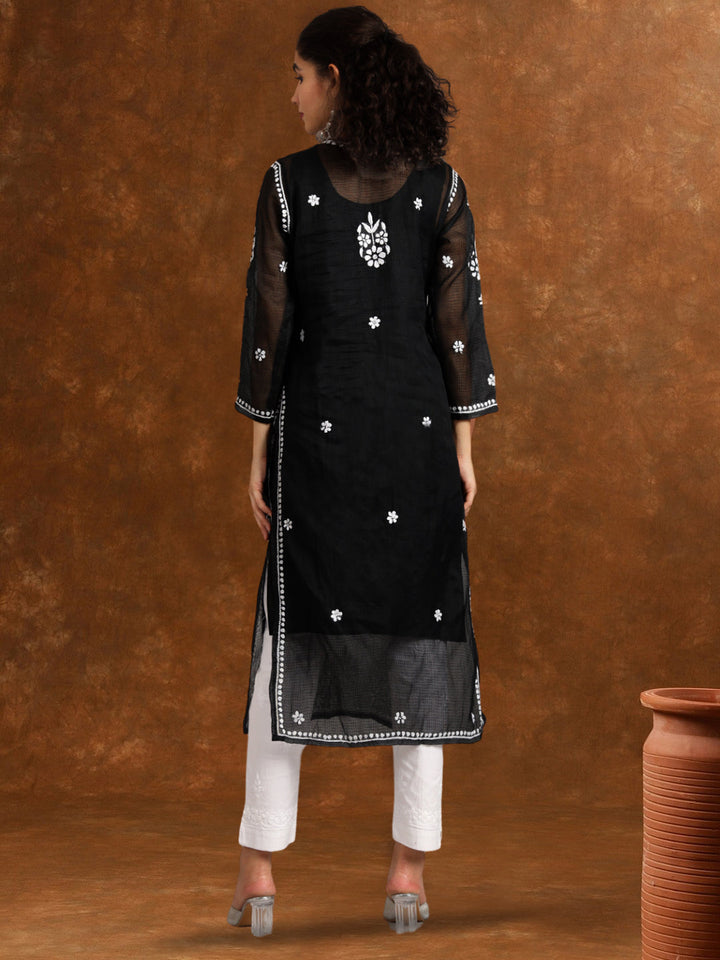 Hand Embroidered Chikankari Kota Cotton straight Kurta with Matching Slip- PC3540