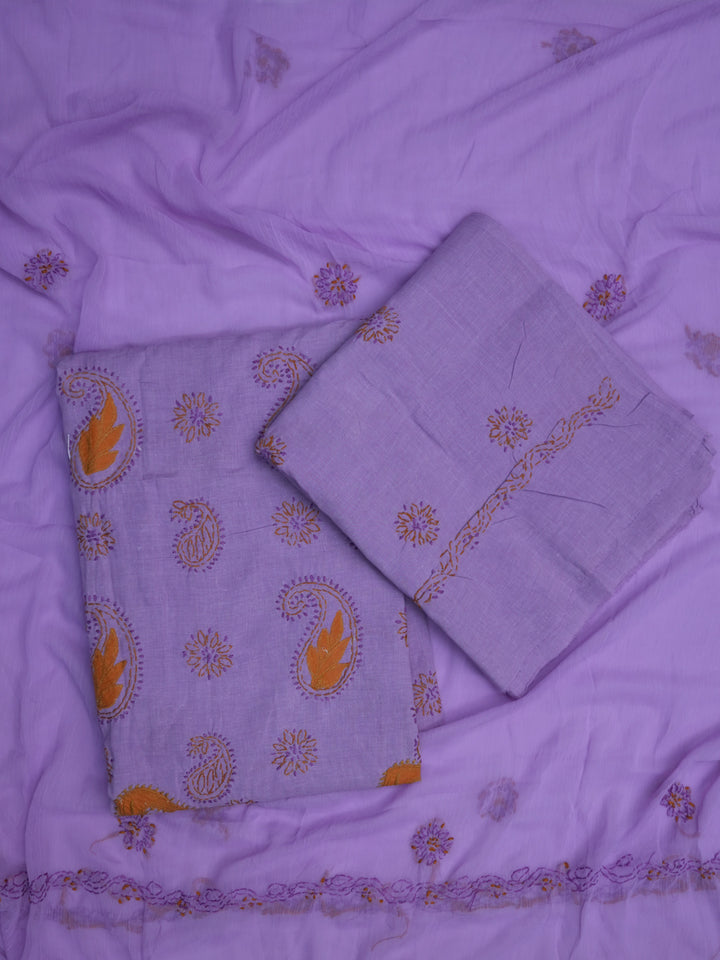 women hand embroidered chikankari cotton dressmaterial PC4120-PURPLE11