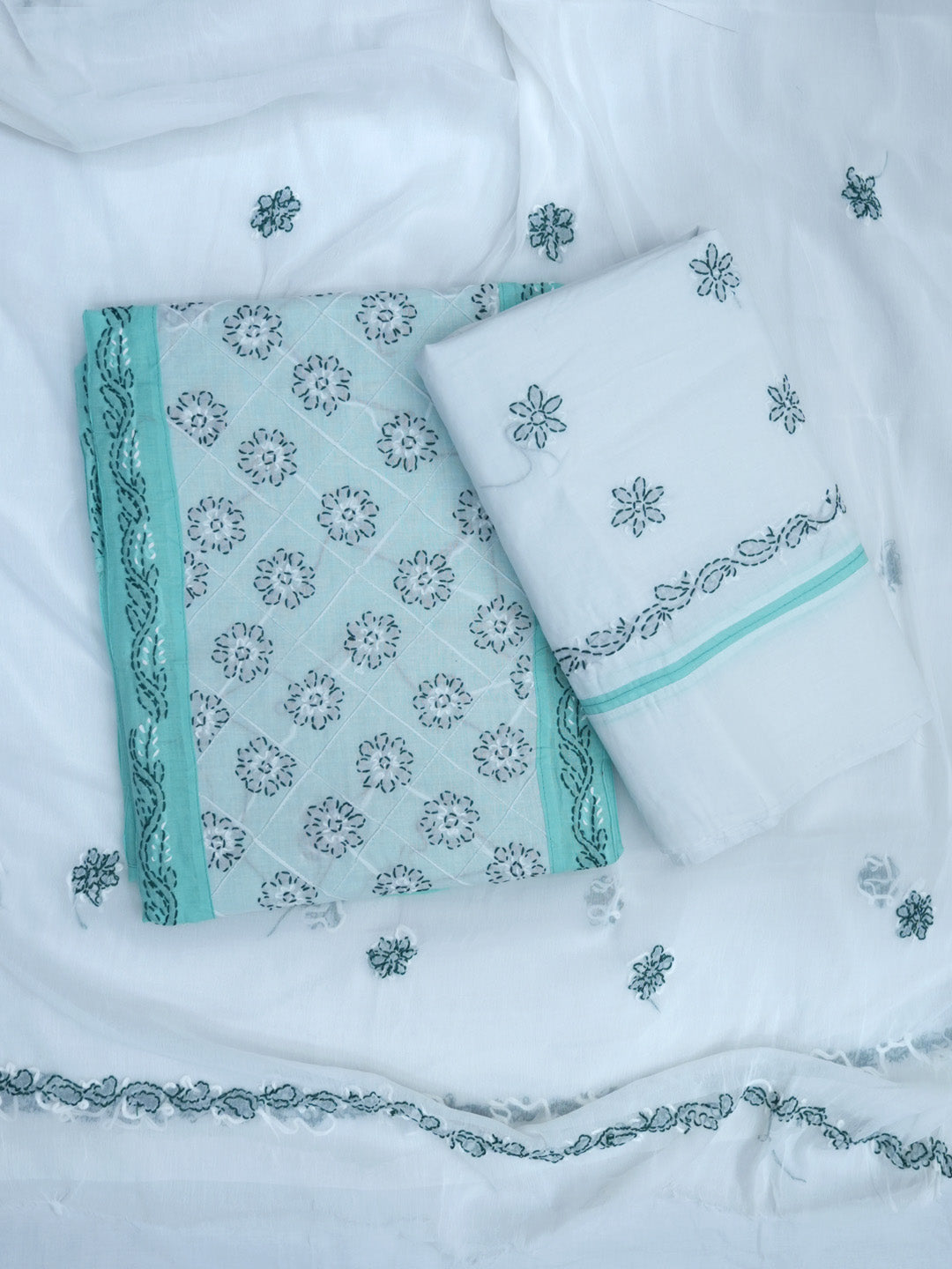 women hand embroidered chikankari cotton dressmaterial PC4120-LIGHTSEAGREEN25