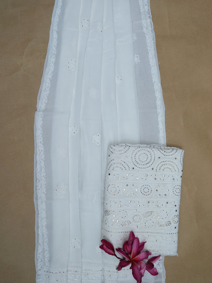 Women Hand Embroidered Chikankari Viscose Georgette Dressmaterial PC4124-WHITE10