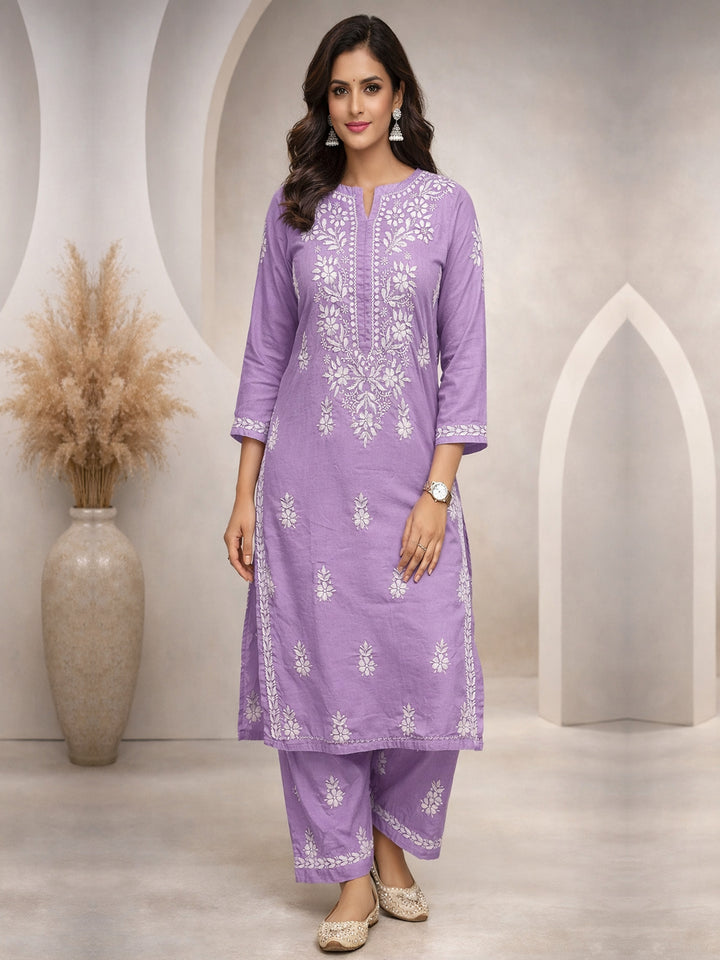 Women Hand Embroidered Chikankari Cotton kurta set PC4107KS Mauve