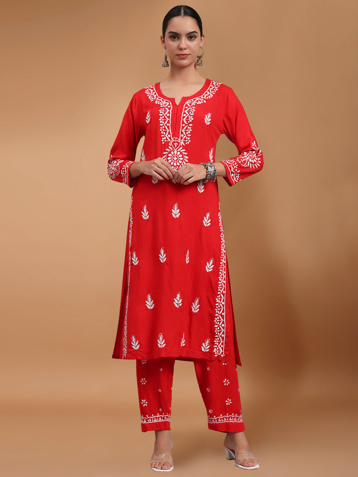 Women Hand Embroidered Chikankari Rayon kurta set PC4076KS