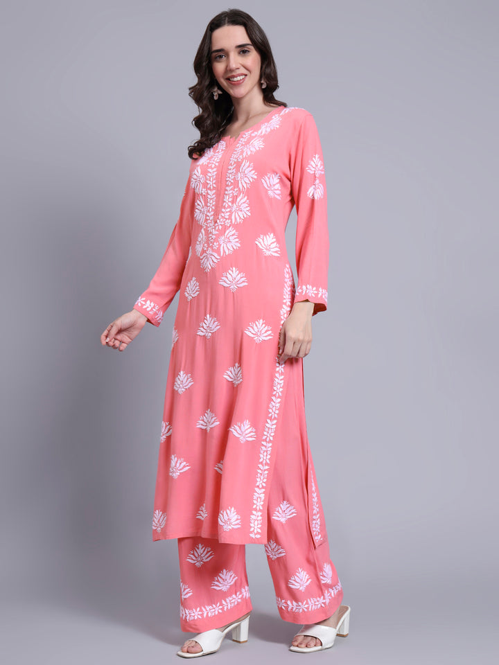 Women Hand Embroidered Chikankari Rayon kurta set PC4084KS