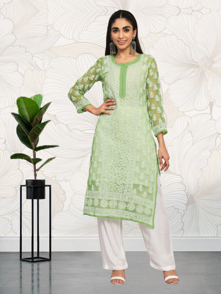 Hand Embroidered Chikankari Georgette Straight Kurta With Matching Slip- PC3594