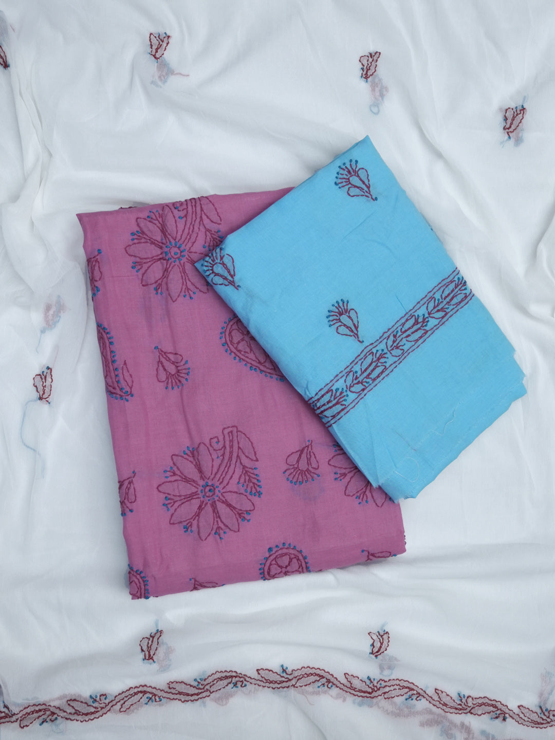women hand embroidered chikankari cotton dressmaterial PC4120-PINK15