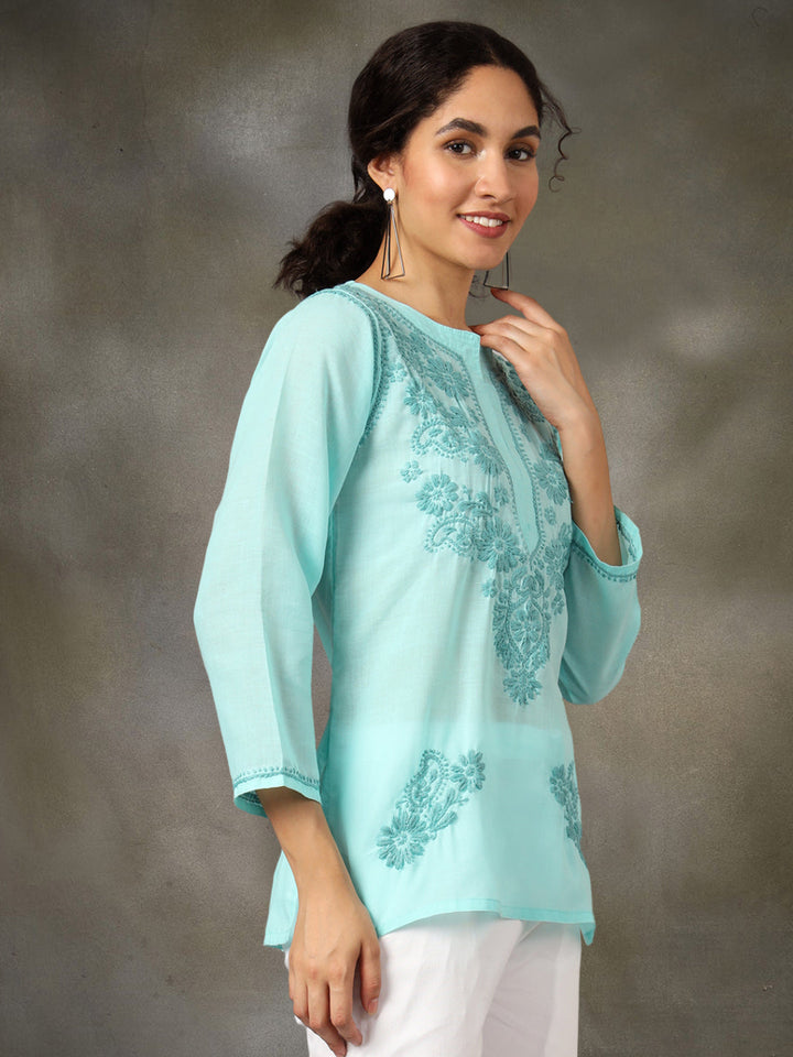 Women Hand Embroidered Chikankari Cotton Kurti PC3405