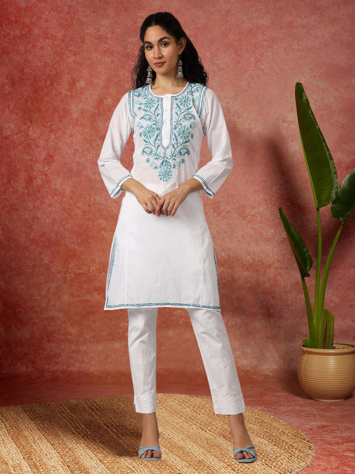 Hand Embroidered Chikankari Cotton Straight Kurta-NM125