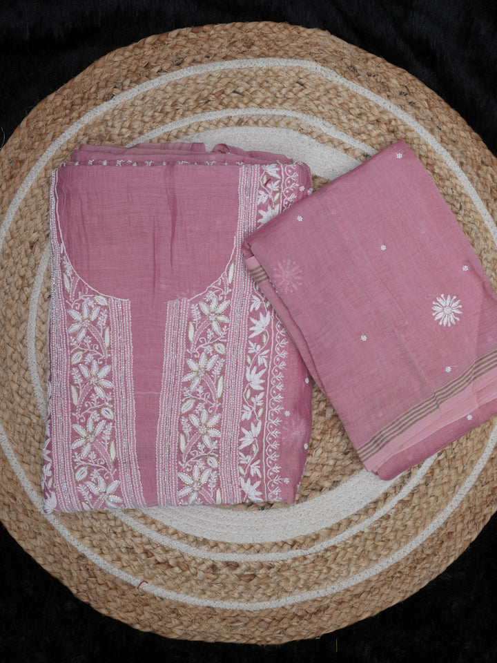 Women Hand Embroidered Chanderi Chikankari Dress Material PCSCA85201FS-BABYPINK