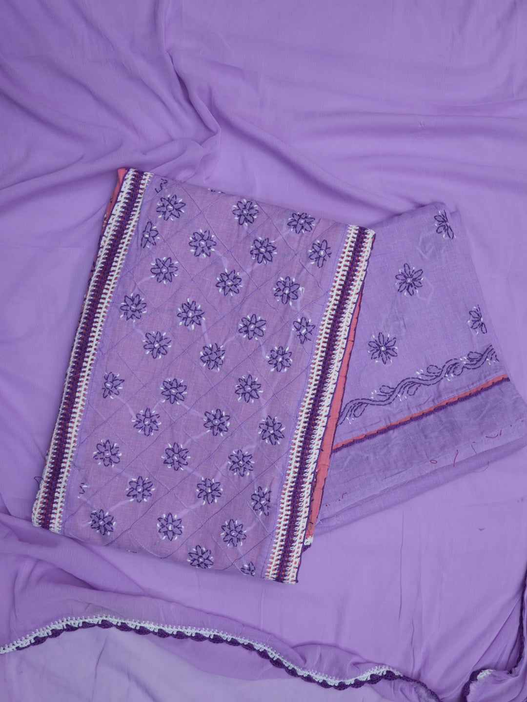 women hand embroidered chikankari cotton dressmaterial PC4120-MAUVE14