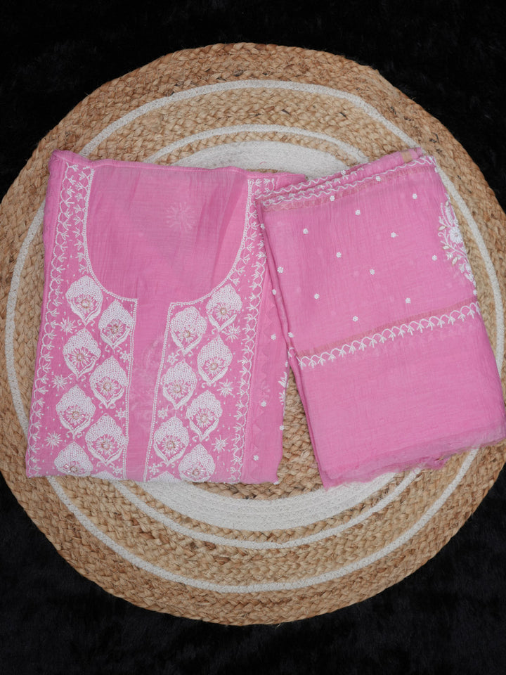 Women Hand Embroidered Chanderi Chikankari Dress Material PCSCA85201FS-PINK