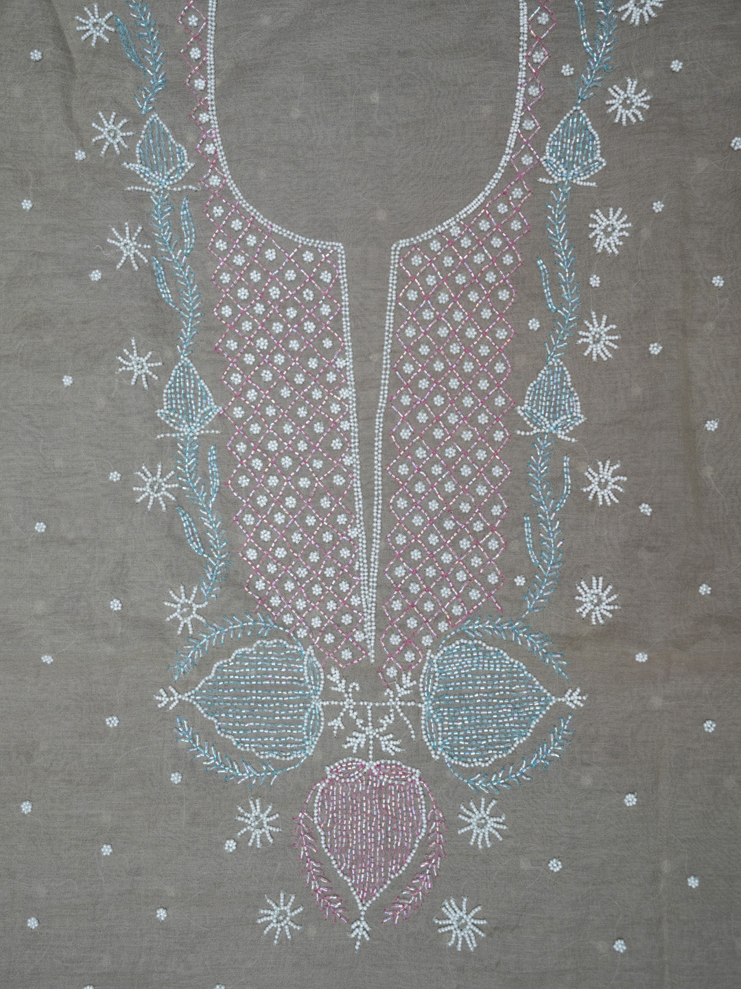 Women Hand Embroidered Chanderi Chikankari Dress Material PCFC19501FS-GREY