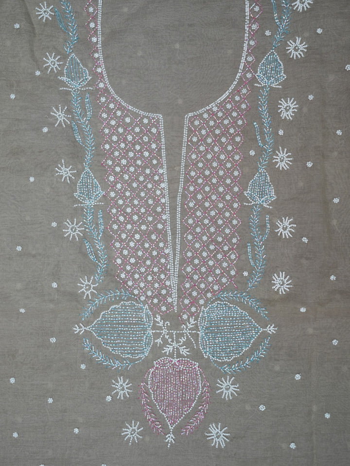 Women Hand Embroidered Chanderi Chikankari Dress Material PCFC19501FS-GREY